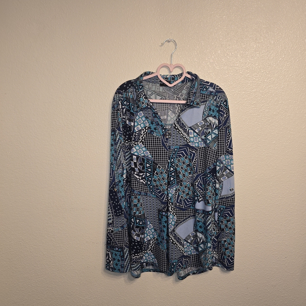 Geometric Blue and Black Women's Top